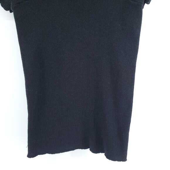 ModCloth Y2k Retro Ribbed Knit Black Scalloped Neck Cropped Stretchy Sweater L - Picture 4 of 8